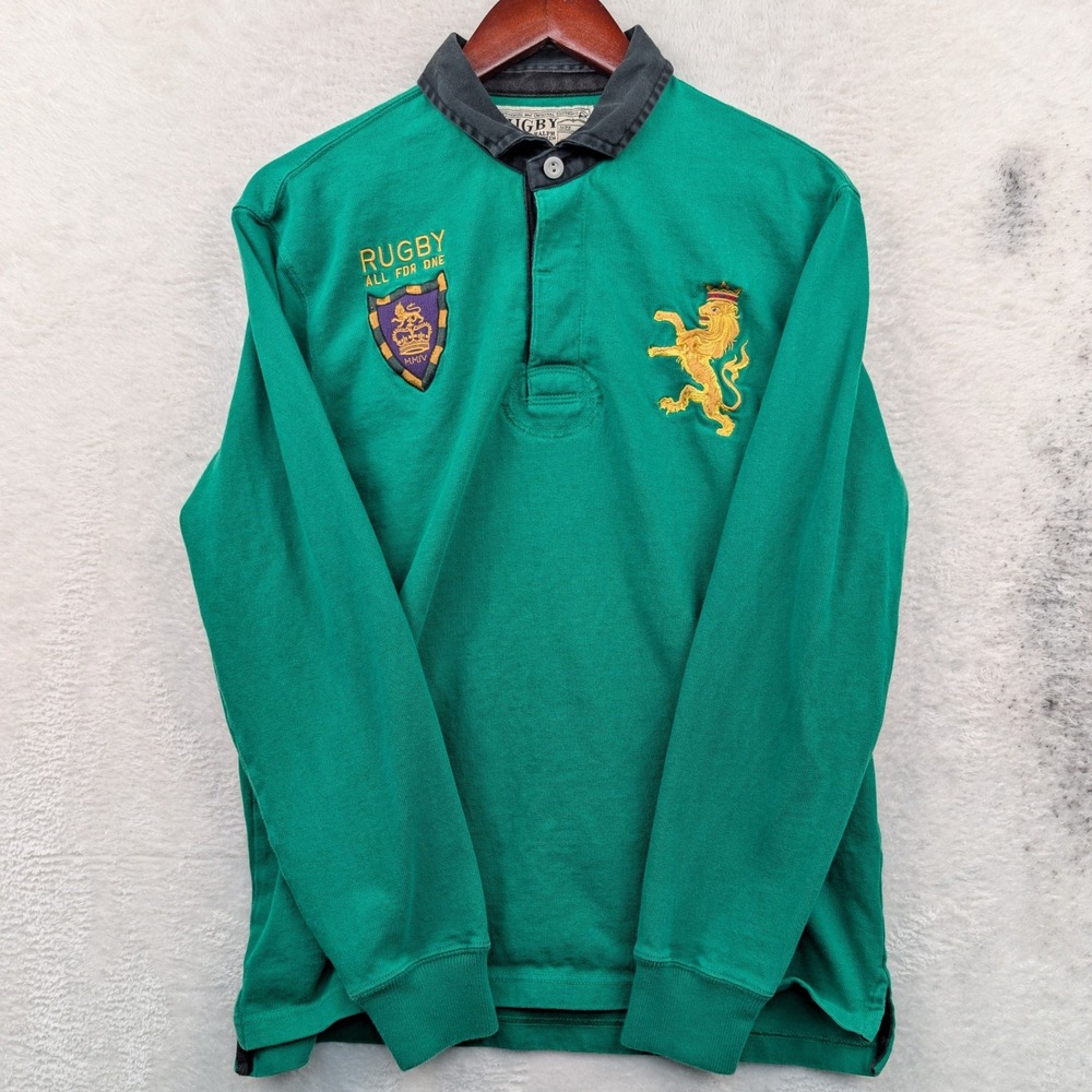 VTG Rugby Ralph Lauren Polo Shirt Men's Medium Green Preppy Collegiate Crest Y2K